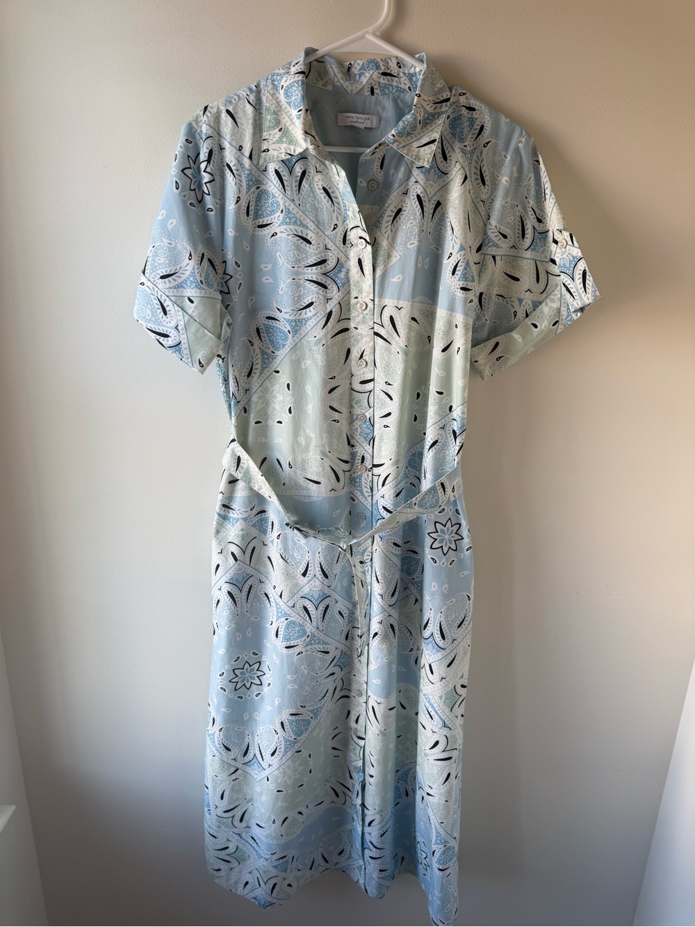 Ann Taylor Light Blue Paisley Midi Shirt Dress